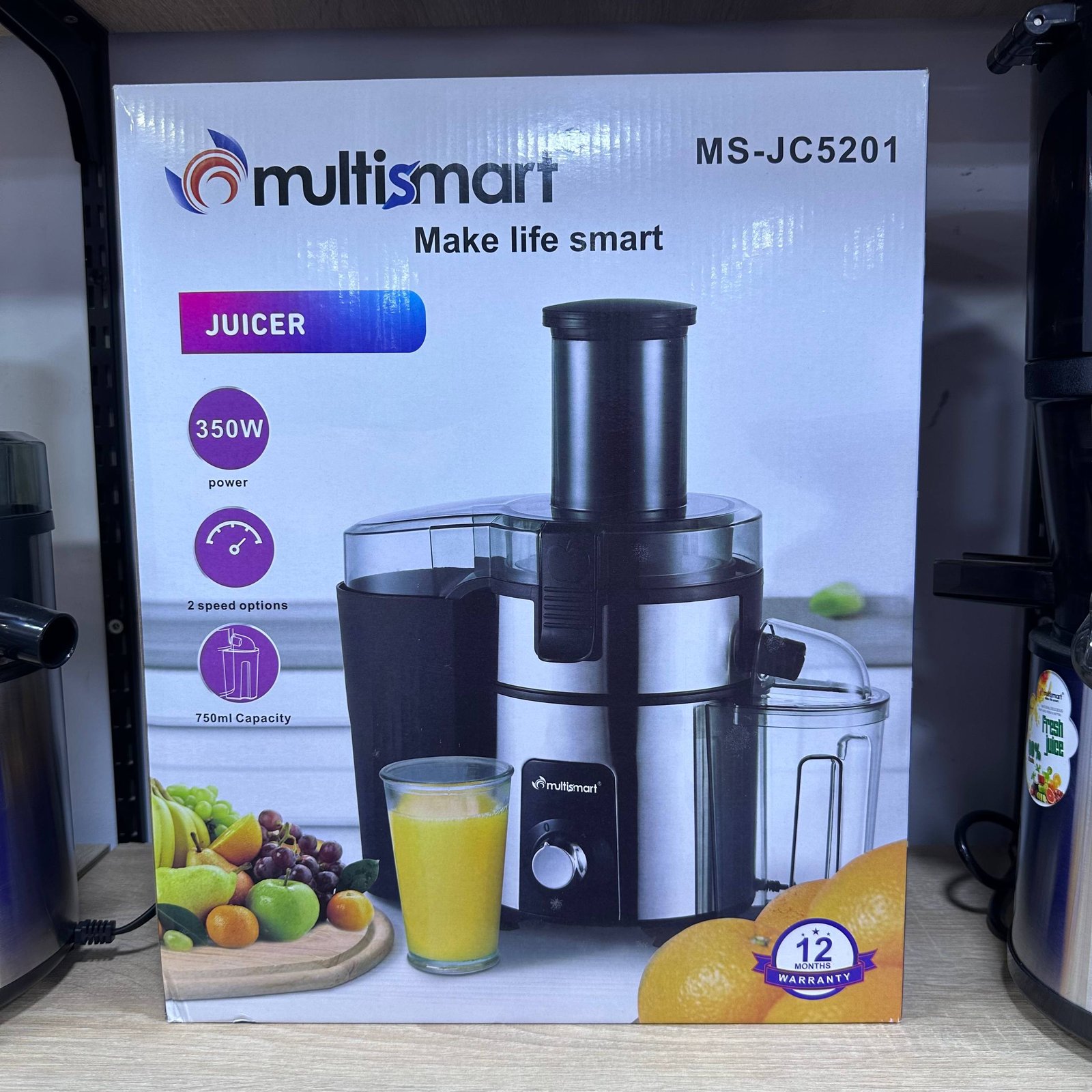 Centrifugeuse Extracteur de Jus 350 W 2 Vitesses Inox – MULTISMART MS-JC5201 Emballage MULTISMART MS-JC5201 350 W