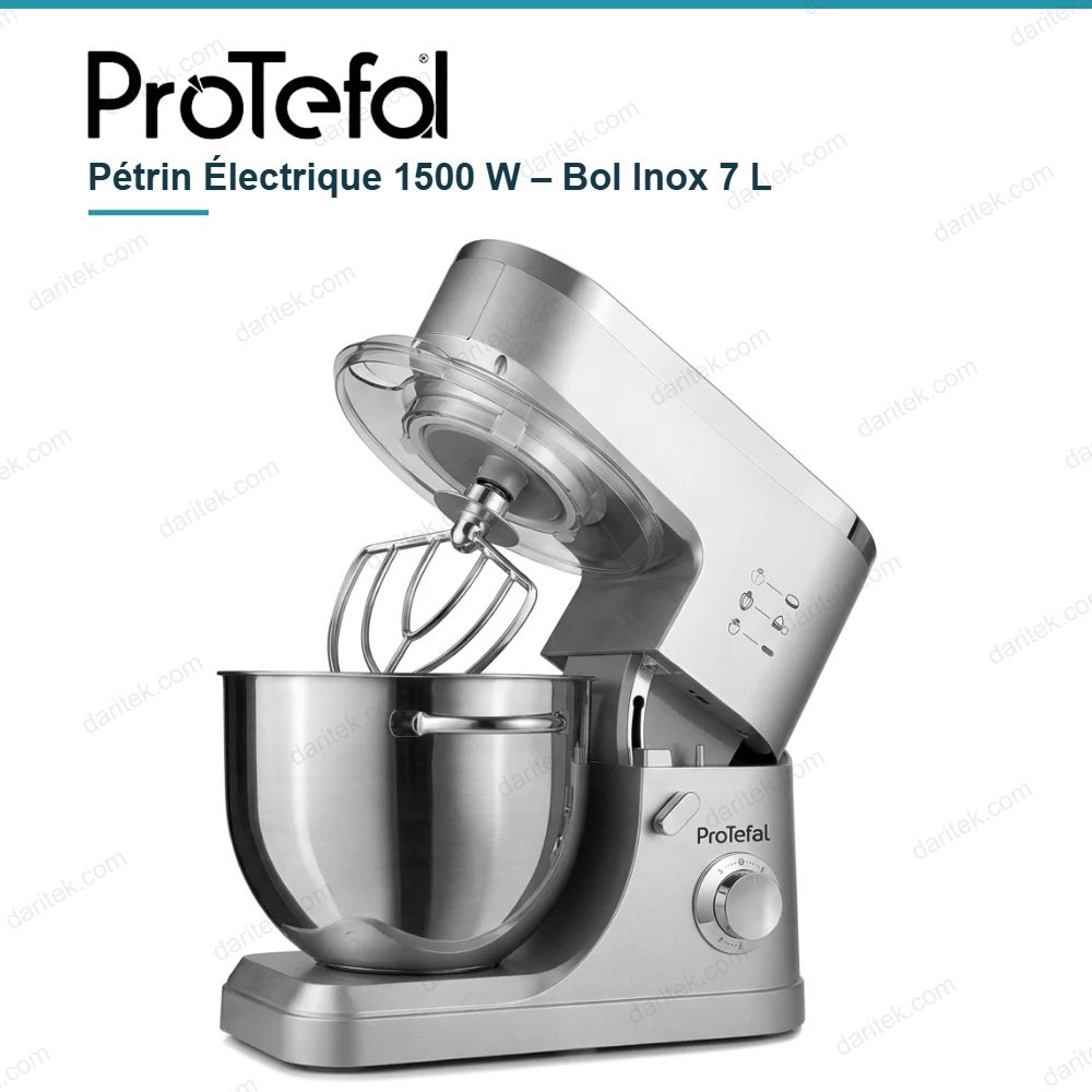 Pétrin Électrique 1500 W Bol Inox 7 L 6 Vitesses – PROTEFAL CT-6512