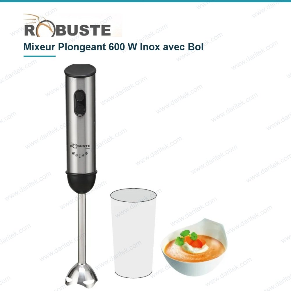خلاط يدوي 600 واط ستانلس ستيل مع وعاء – ROBUSTE BMI600