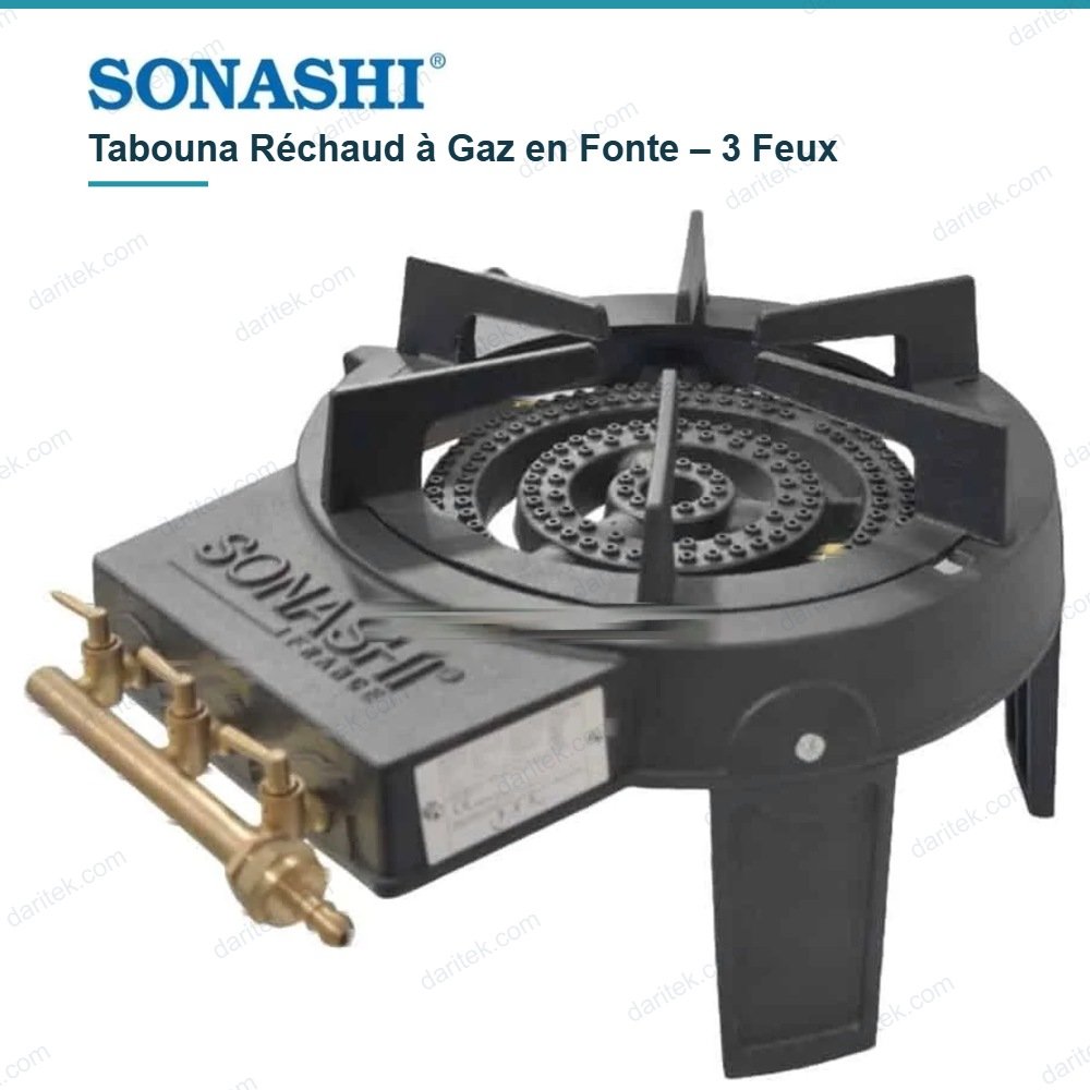 طابونة موقد غاز من الحديد الزهر 3 شعلات 9.8 كيلوواط – SONASHI SGB-501C