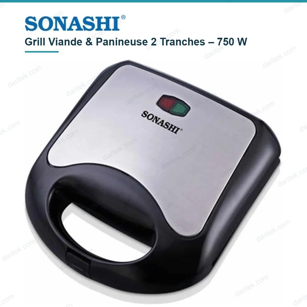 شواية لحم وصانعة باني لشريحتين 750 واط ستانلس ستيل – SONASHI SGT-853