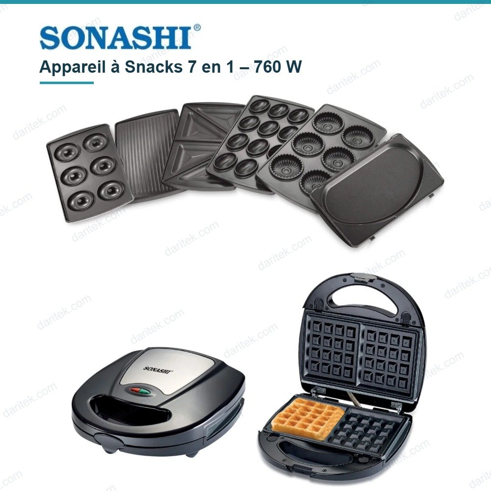 جهاز تحضير الوجبات الخفيفة 7 في 1 بصفائح قابلة للنزع 760 واط – SONASHI SSM-862