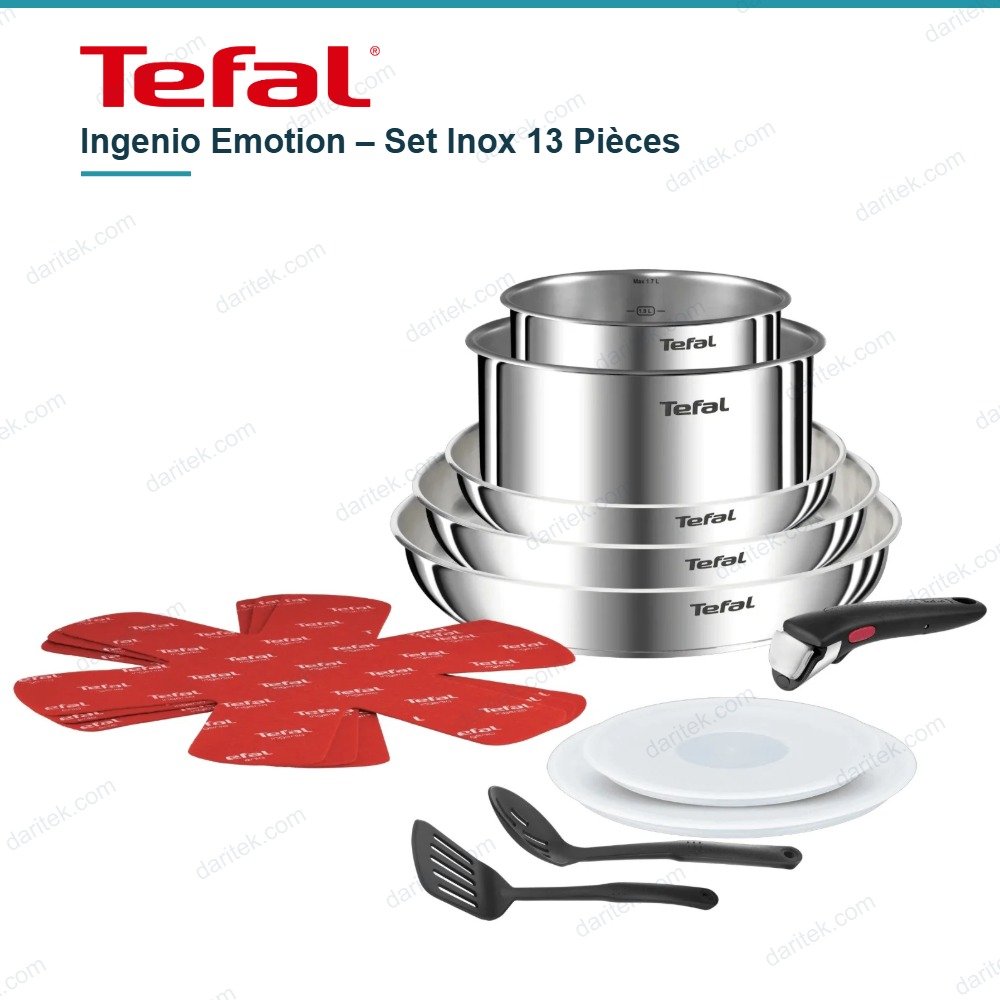 طقم أواني طبخ ستانلس ستيل 13 قطعة Ingenio Emotion للحث المغناطيسي – TEFAL L896SD04