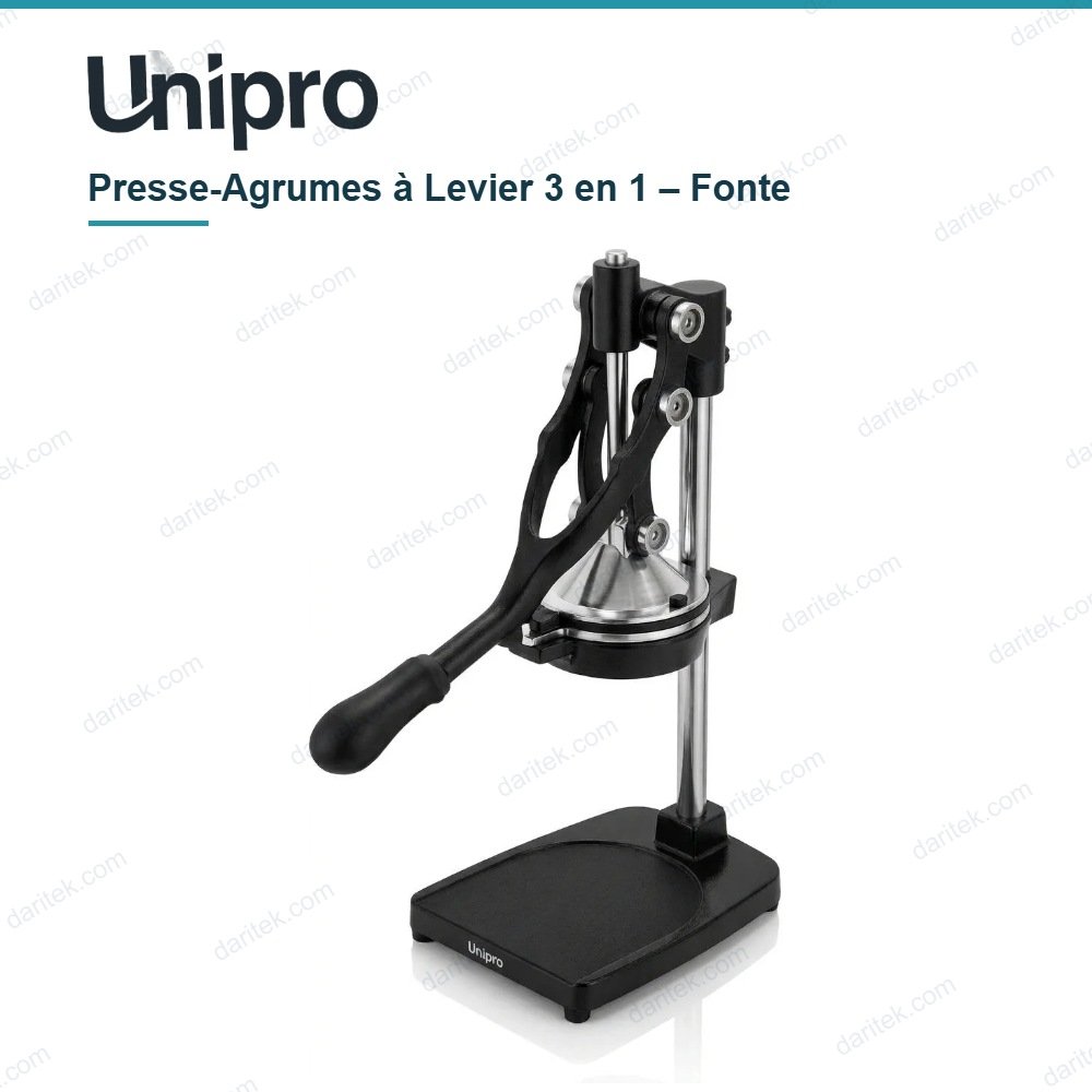 عصارة يدوية بذراع ضغط 3 في 1 من الحديد الزهر مع قاطعة بطاطا وقاطعة تفاح – UNIPRO FK5030