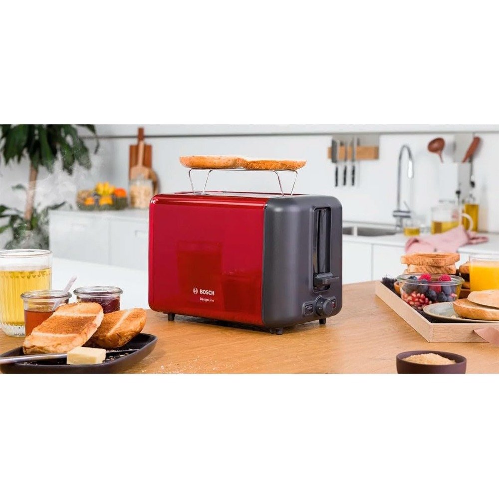 محمصة خبز بفتحتين 970 واط ستانلس حمراء – BOSCH TAT3P424 محمصة خبز بوش TAT3P424 حمراء