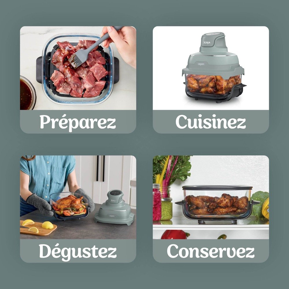 مقلاة هوائية زجاجية 4 في 1 1700 واط 3.8 لتر + 1.4 لتر – NINJA Crispi FN101EUSG Air fryer en verre Ninja CRISPi FN101EUSG