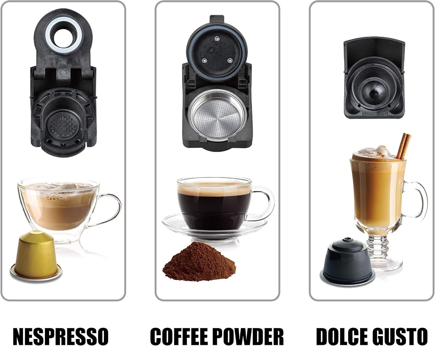 Machine à Café Espresso 3 en 1 Capsules et Café Moulu 19 Bars 1450 W – SONASHI SCM-4969 Machine espresso 3 en 1 SONASHI SCM-4969 : Nespresso, café moulu, Dolce Gusto