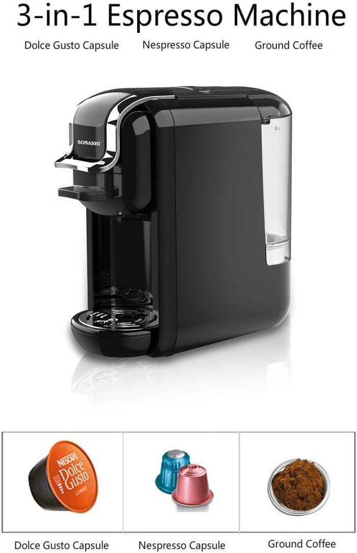 Machine à Café Espresso 3 en 1 Capsules et Café Moulu 19 Bars 1450 W – SONASHI SCM-4969 Compatibilités capsules et café moulu SONASHI SCM-4969