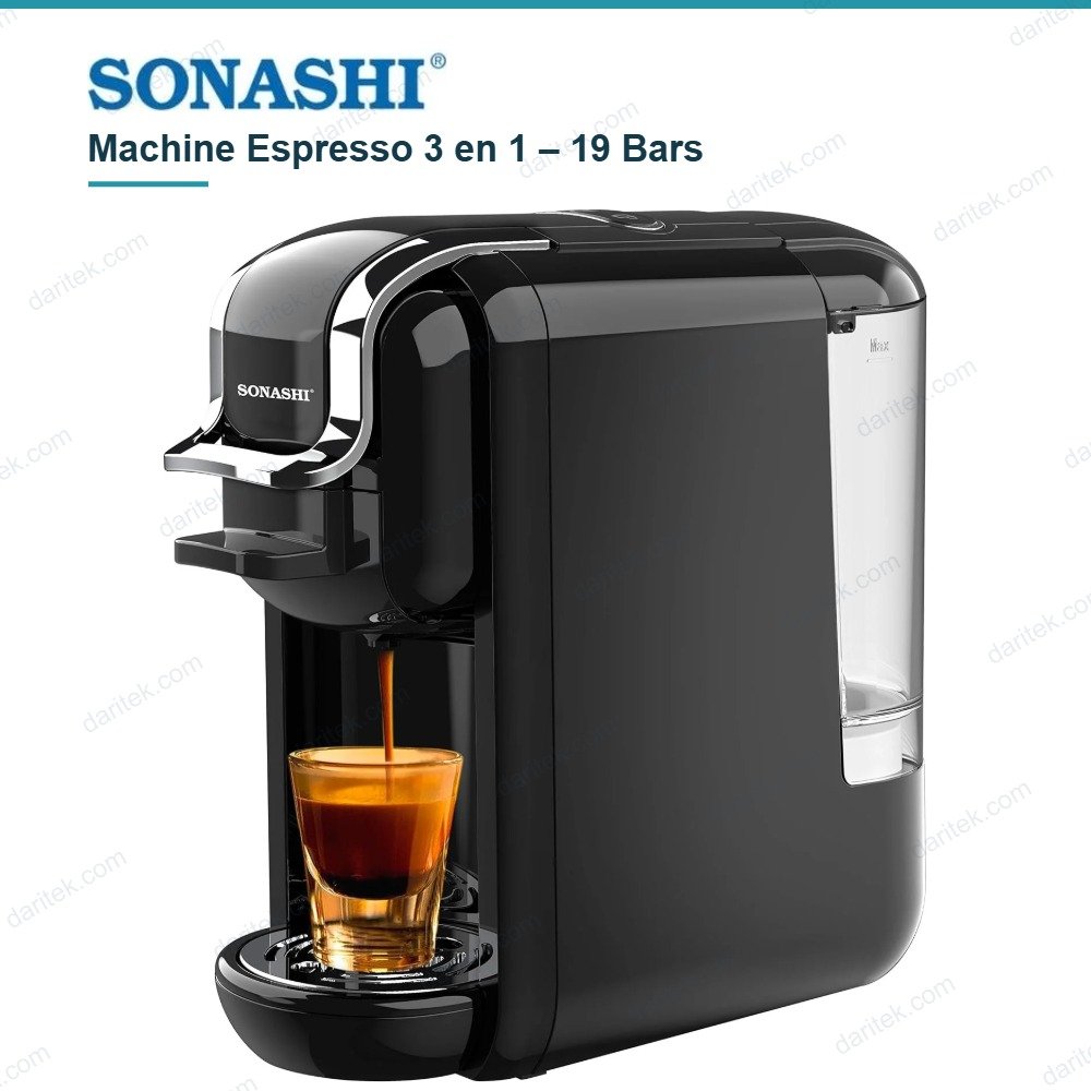 Machine à Café Espresso 3 en 1 Capsules et Café Moulu 19 Bars 1450 W – SONASHI SCM-4969