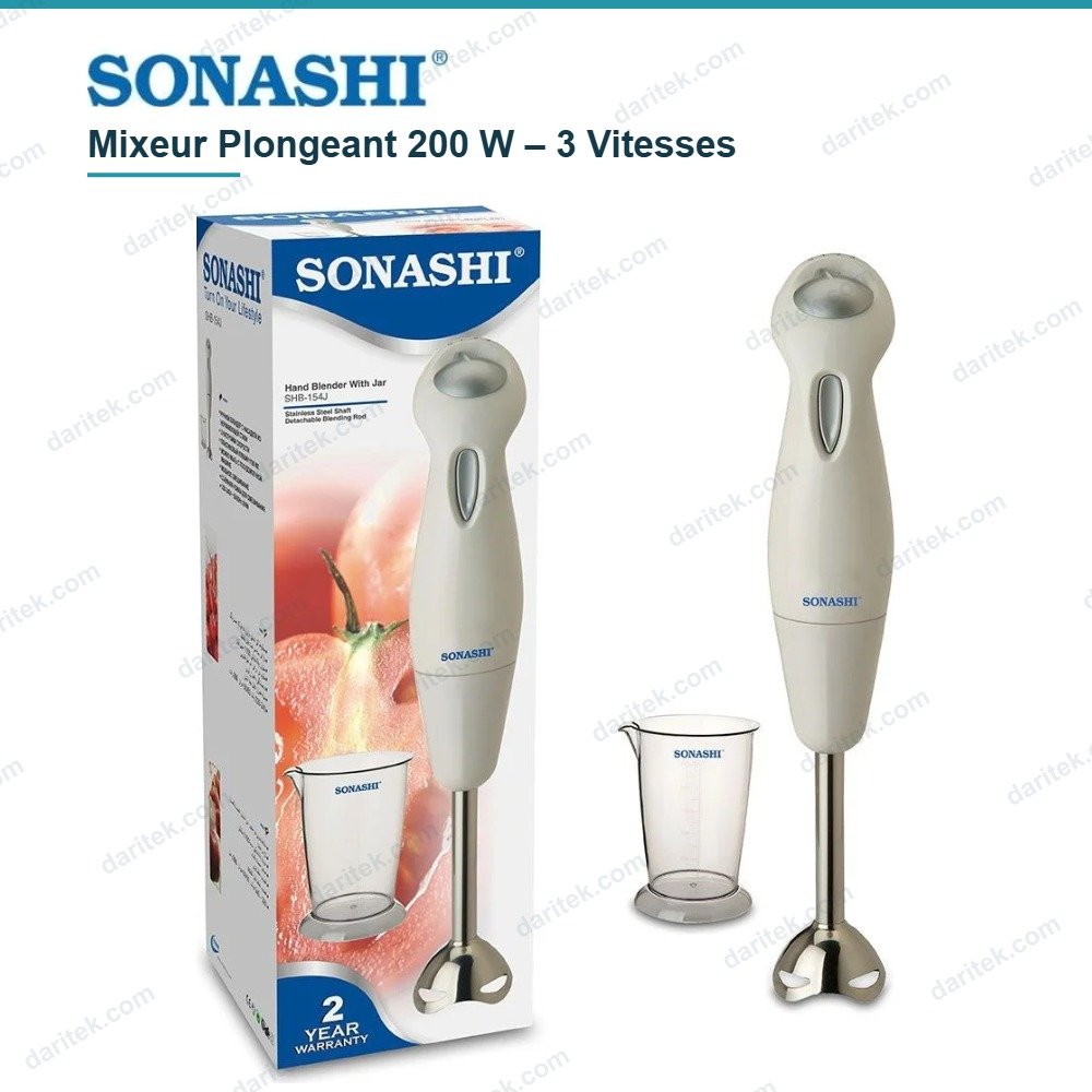 خلاط يدوي 200 واط بـ 3 سرعات مع وعاء 1.1 لتر – SONASHI SHB-154J