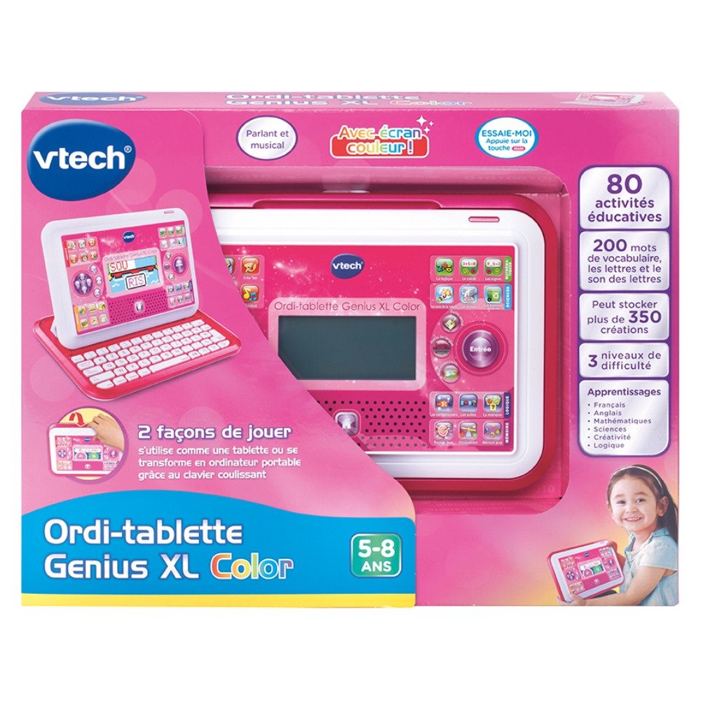 حاسوب لوحي تعليمي للأطفال Genius XL Color وردي – VTECH 155555 Ordi-tablette VTech Genius XL Color Rose 155555