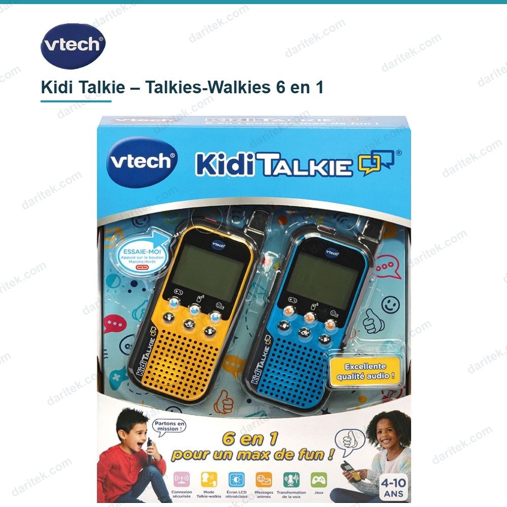 Talkies-Walkies Enfant VTech Kidi Talkie 6 en 1 Portée 200 m avec Messages et Jeux – 518565